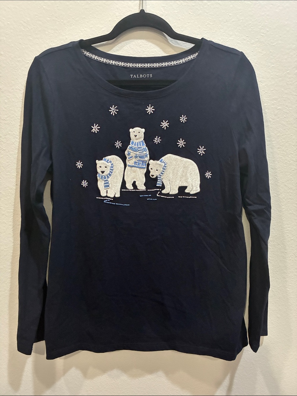 Talbots Navy Long-Sleeve Top with Embroidered Polar Bears - Picture 2 of 8